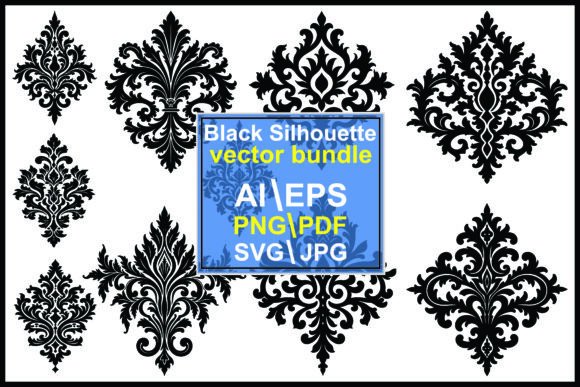 Download Set of Black Ornate Damask Pattern - Mask Collection