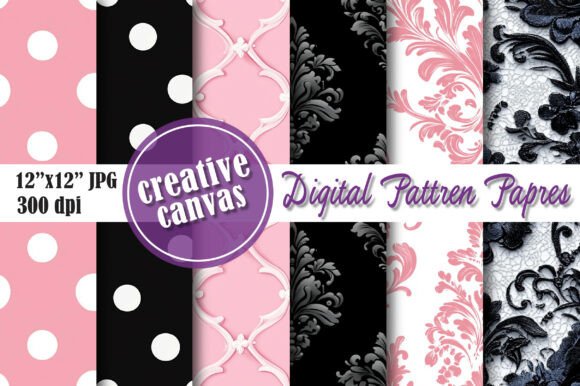 Download Pink Black Damask Digital Paper Bundle - Mask Collection